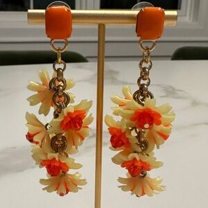 DANNY POLLACK - Playful Yellow and Orange Floral Crystal Drop Statemen Earrings